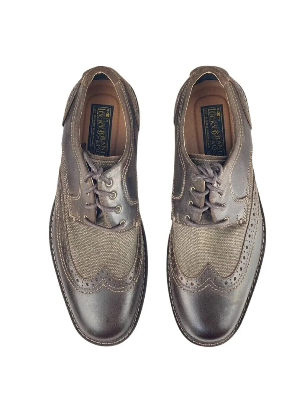 Lucky Brand Mens Brown Leather Wingtip Lace-Up Oxford Shoes Size 9M